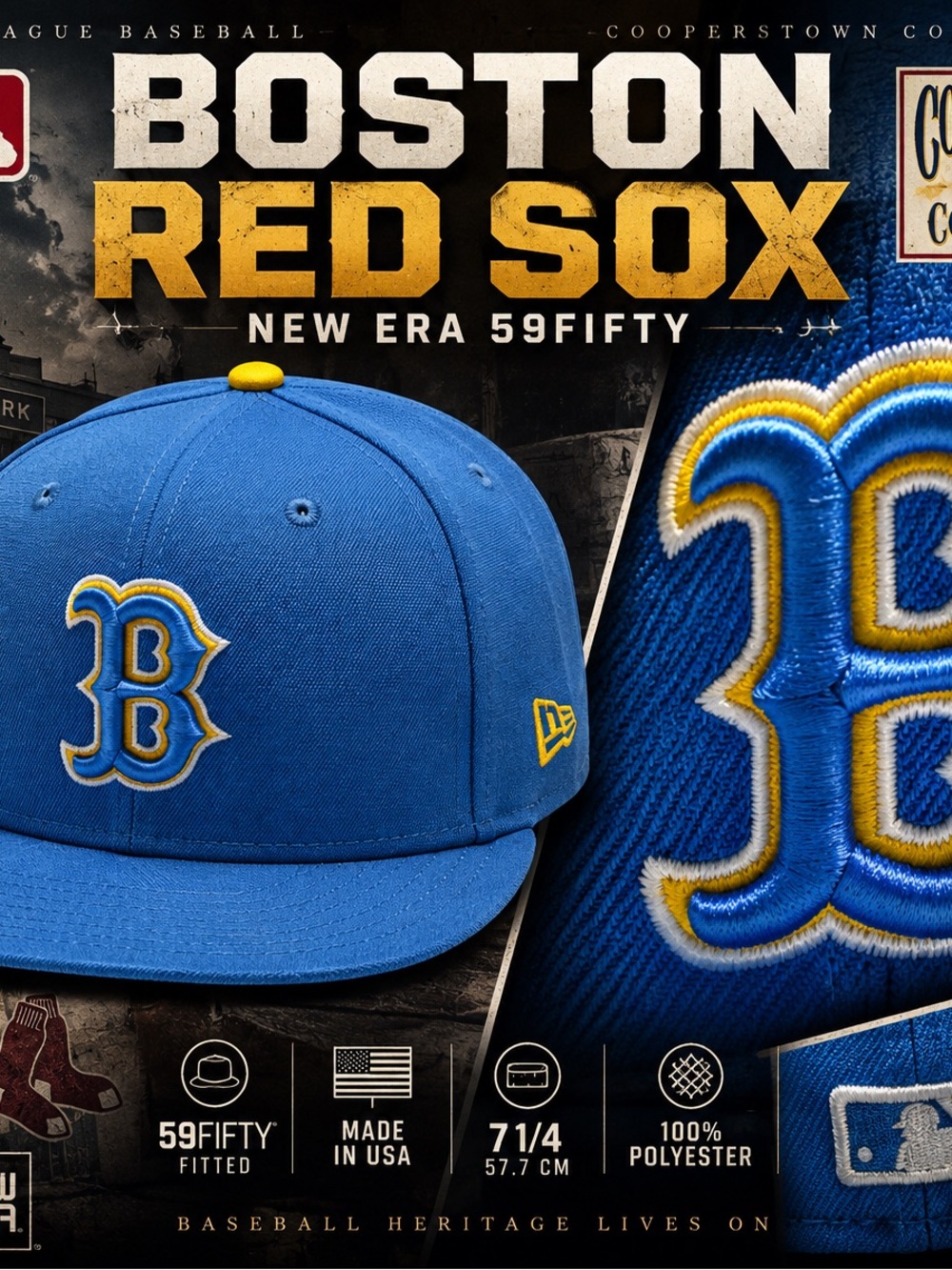 New Era 59FIFTY Boston Red Sox Cooperstown Fitted Hat 7 1/4 Made USA Blue